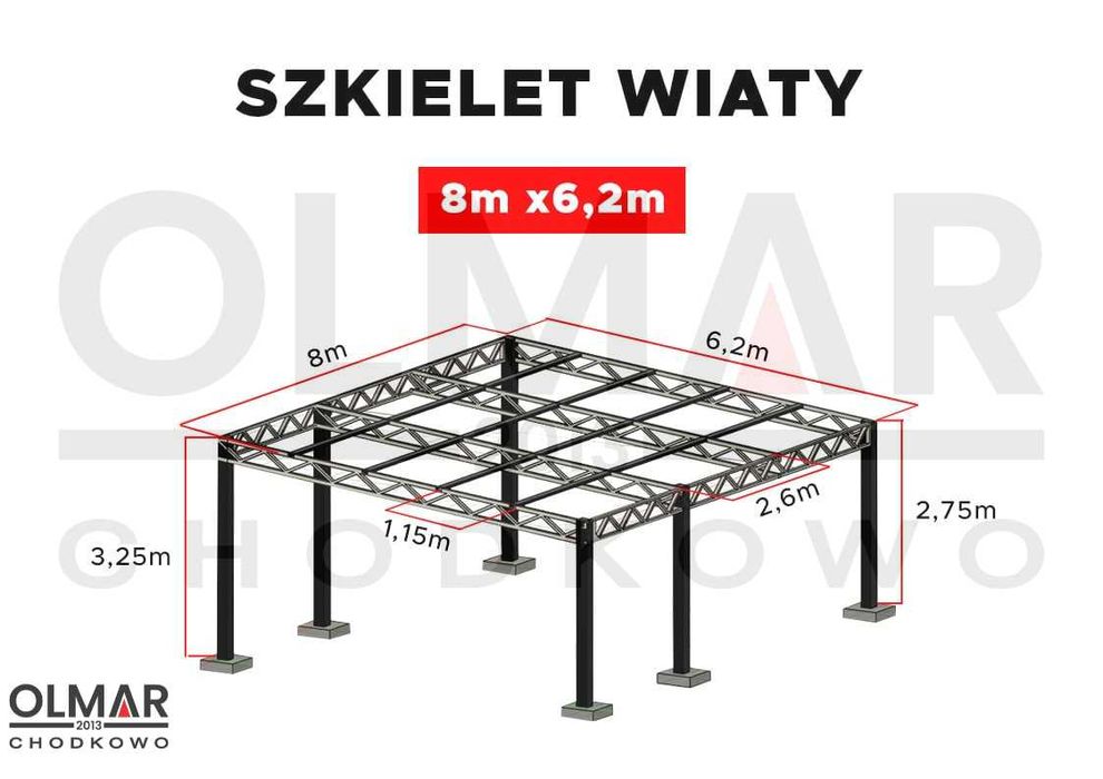 Stelaż wiaty 8 m x6,2 m