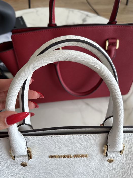 Mala bag michael kors white selma gold hardware branca safiano leather