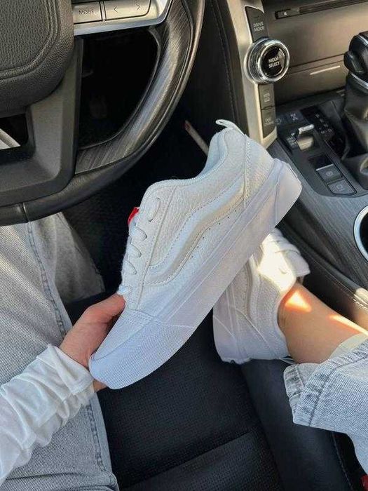 Vans Knu Skool white leather premium білі Ванси кну жіночі білі шкіряні ПРЕМІУМ