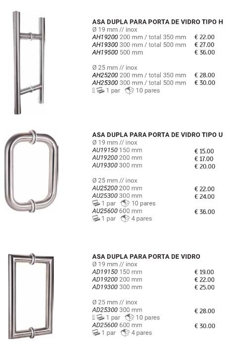 Asas/ Puxadores para porta de vidro ou madeira