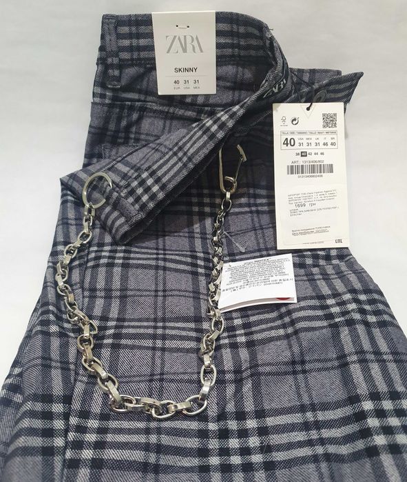 Чоловічі штани скині сірі в клітинку ZARA Man