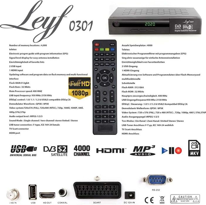Tuner dekoder TV DVB-S Leyf 0301