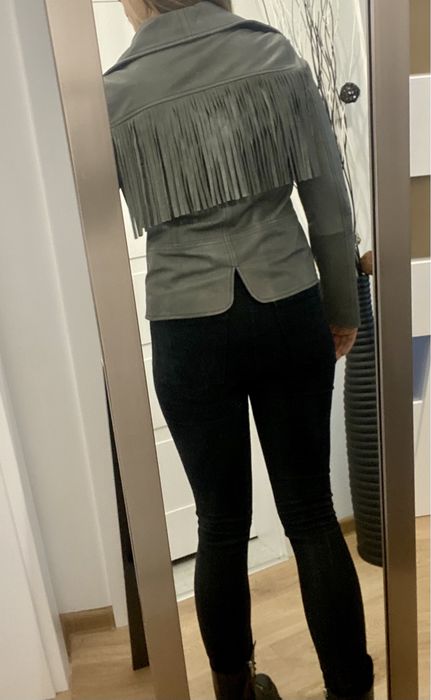 Kurtka skórzana skora naturalna szara z fredzlami rozm 36