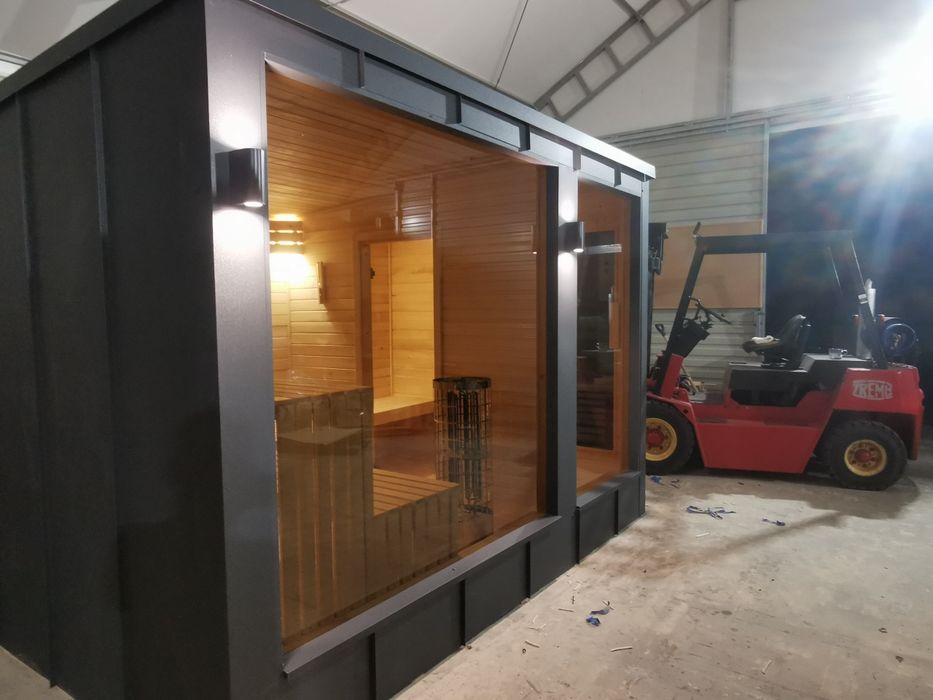 Sauna Ogrodowa Nowoczesna 3,4x 2,3m Blacha Rąbek +Piec Komplet!