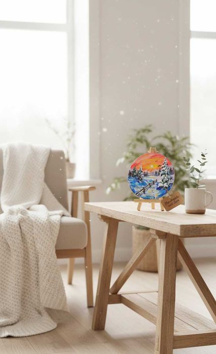 Картина коло 15 см акрилом "Зимова казка" | Ручна робота | Подарунок