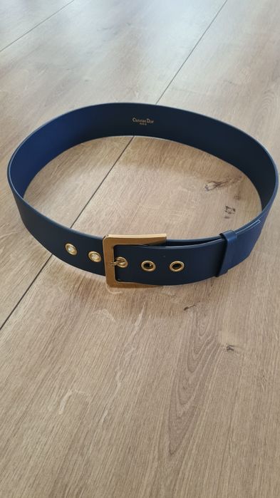 Pasek Christian Dior. Paris. Granatowy. Złota klamra
