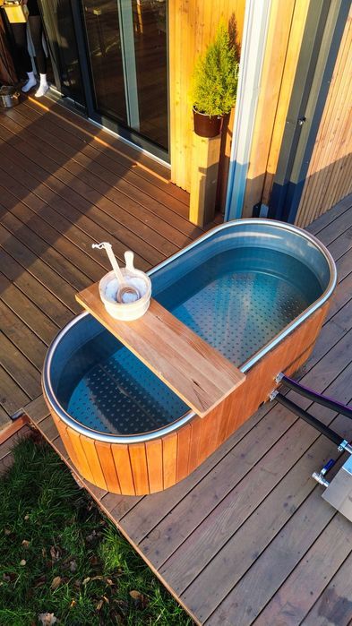 Balia ogrodowa ze stali nierdzewnej - 180x80x66 - drewno egzotyczne