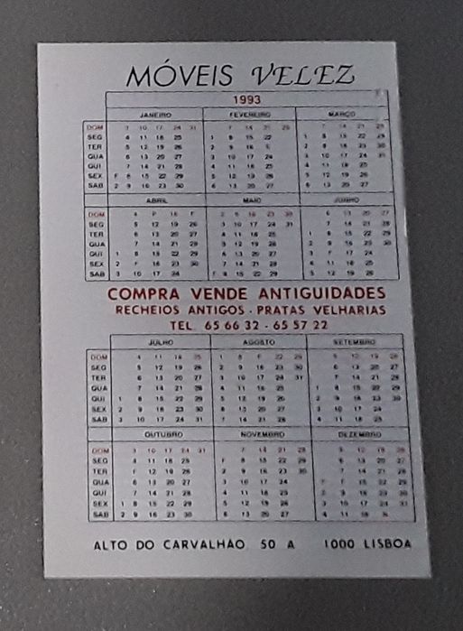 Calendário de bolso cantora portuguesa Cândida Branca Flor, ano 1993