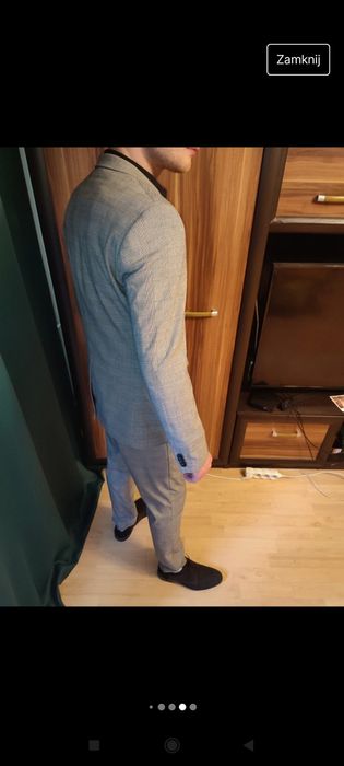 Garnitur męski ślubny szary kratka wesele jak nowy 50 5XL