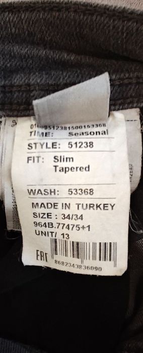 Оригінальні чоловічі джинси LTB Slim Tapered | Розмір 34/34 | Сірі графітові