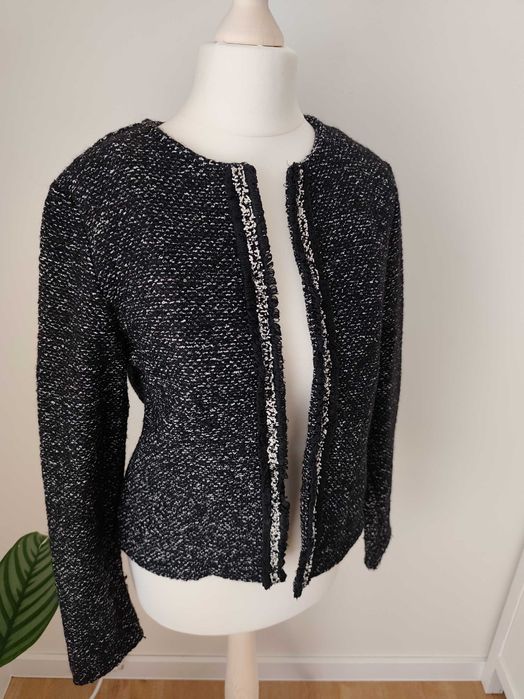 Czarny melanżowy kardigan sweterek narzutka M 38 basic casual office