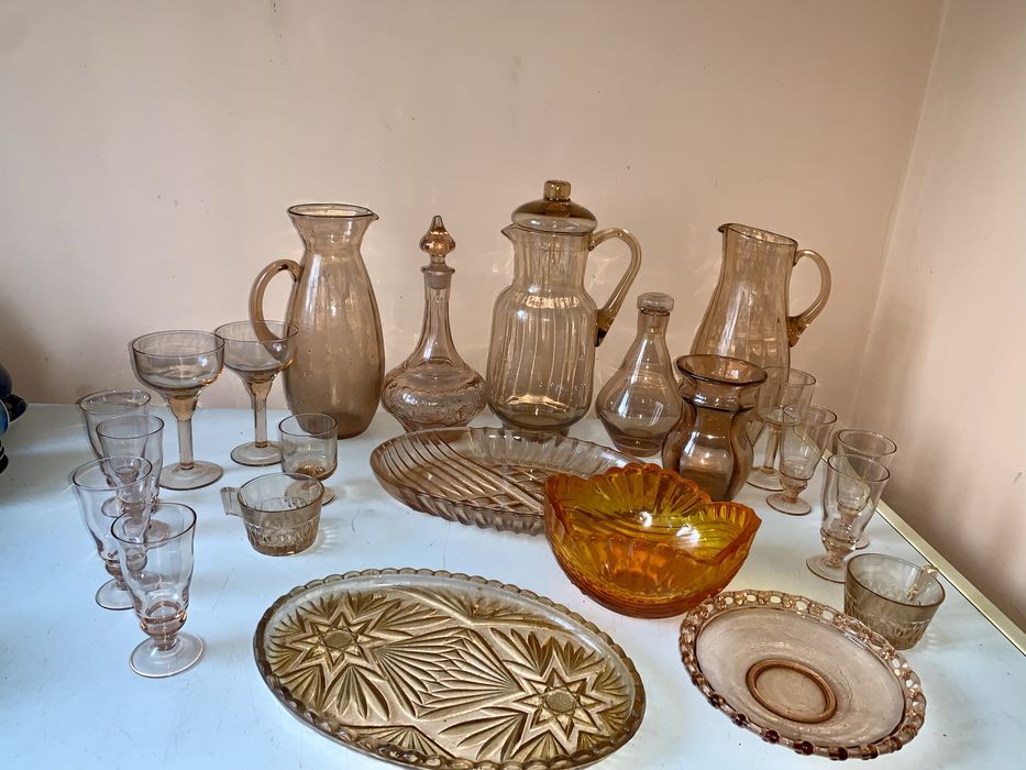 Поднос  кувшин графин салатник бокалы розалиновое ур   стекло хрусталь