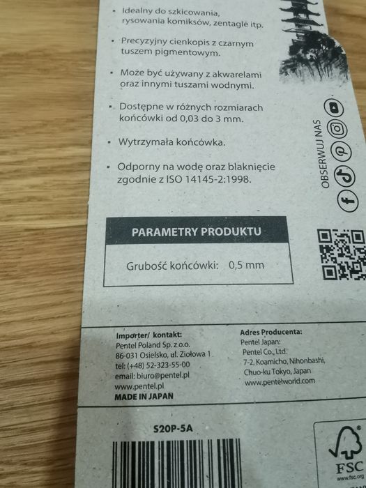 Cienkopis kalibrowany nowy Pentel 0,5 mm