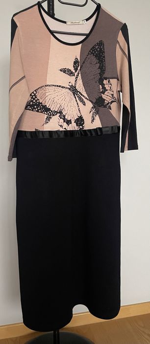 Rebecca sukienka damska z motylem, czarna koralowa, wiskoza rozm 44/46