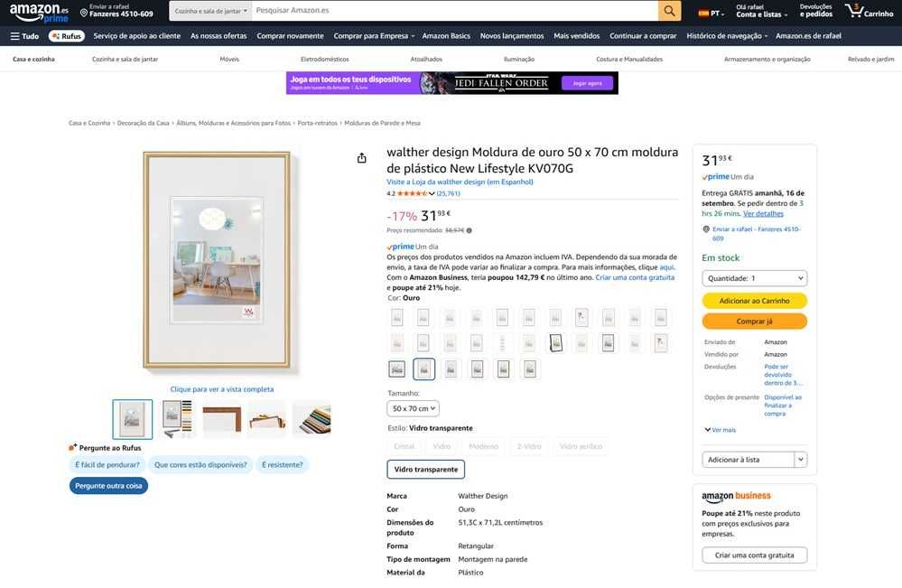 Walther Design moldura 50x70 cm para fotos (199)