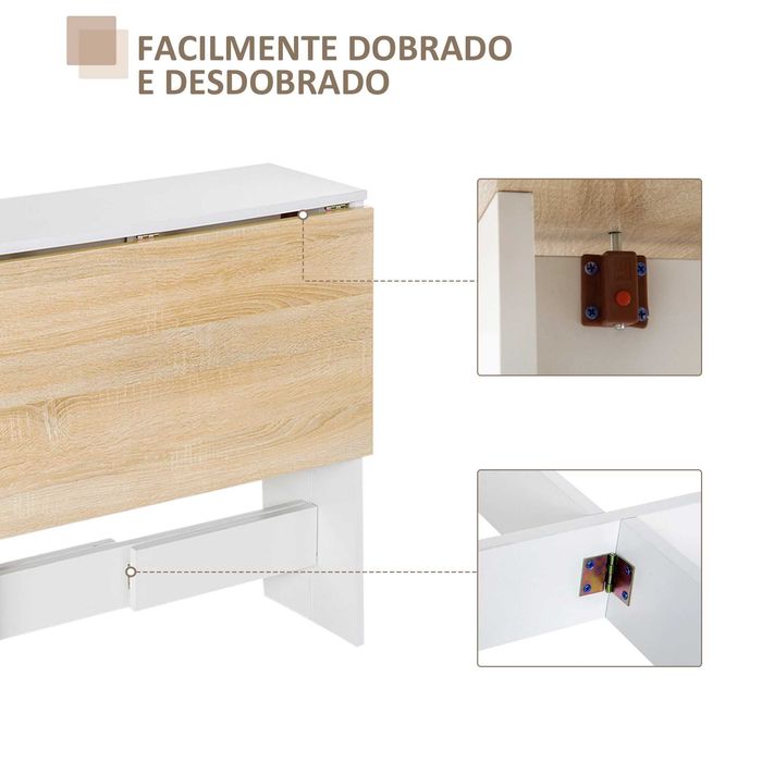 Mesa dobrável branca e madeira