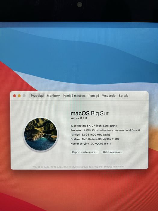 Komputer Apple iMac 27” Retina 5K CTO i7/32 GB RAM / Fusion Drive 1 TB