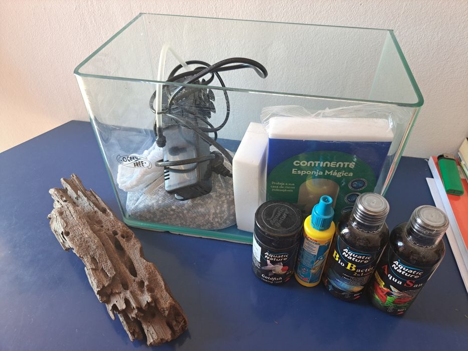 Aquário+comida+acondicionador de água+tronco+bactérias +filtro+ areia