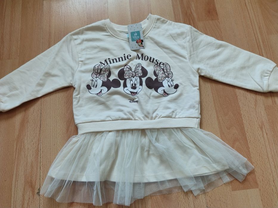 Nowa Bluza Tunika z tiulem 98 kremowa Minnie Mouse