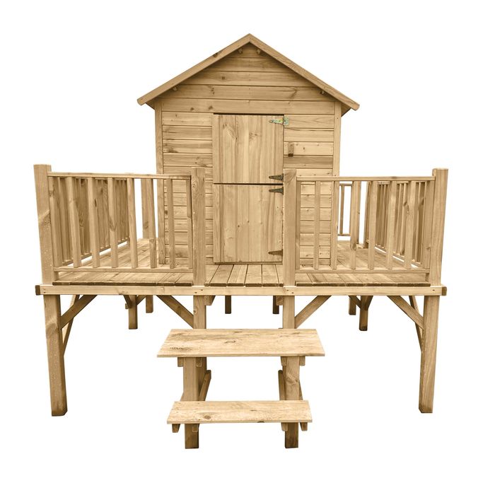 NOWY Drewniany domek dla dzieci ogrodowy IMPREGNOWANY 225x175x315 cm na platformie