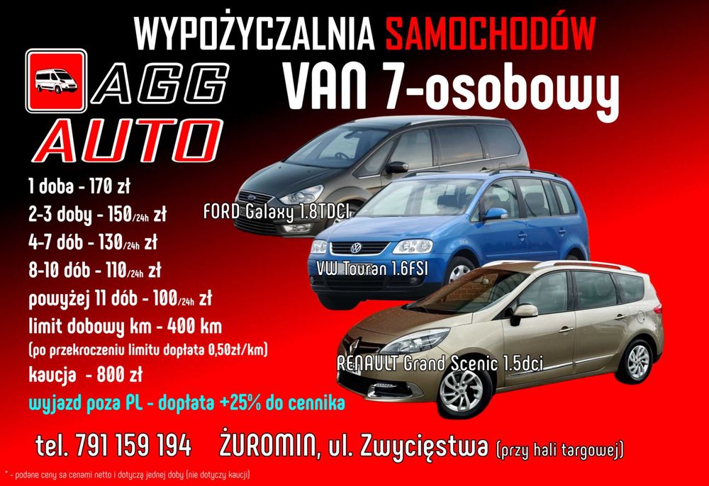Wynajem VAN 7 os. do wynajęcia Wypożyczalnia AGGauto