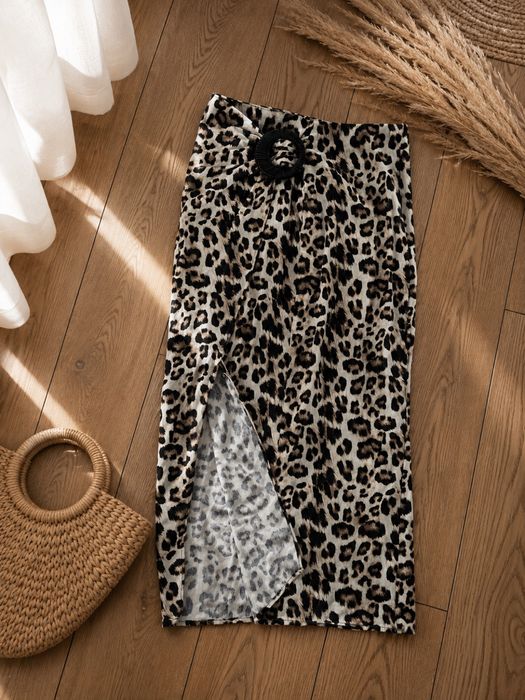Spódnica z lnem Leopard lato