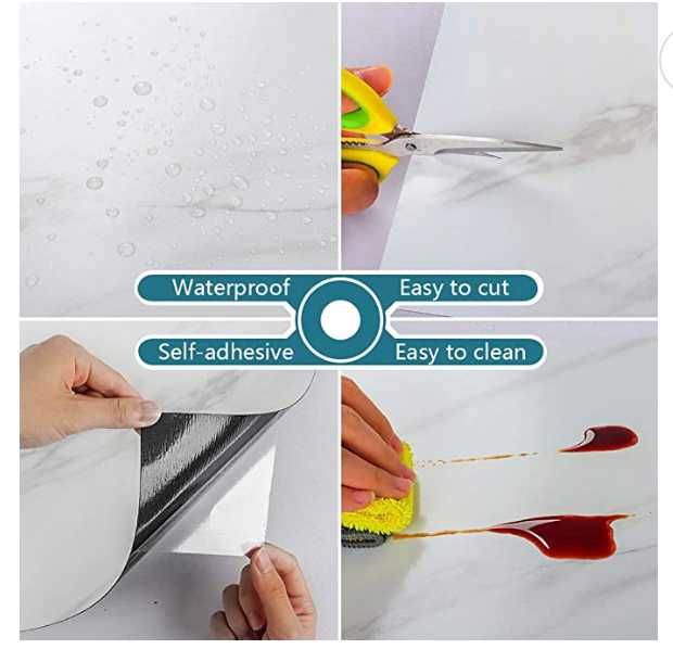 Azulejo/Piso Vinílico de Mármore Branco Autocolante