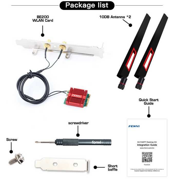 Wi-Fi адаптер Fenvi Intel BE200 Wi-Fi 7 802.11be M.2 2.4G/5G/6G BT 5.4