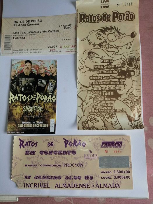 bilhetes de bandas colecionadores