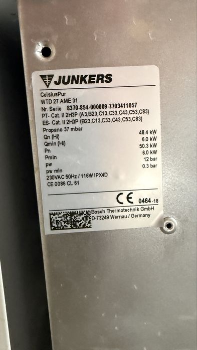 Esquentador Junkers Celsius Pur WTD 21 AME. Estanque à prova de gás.