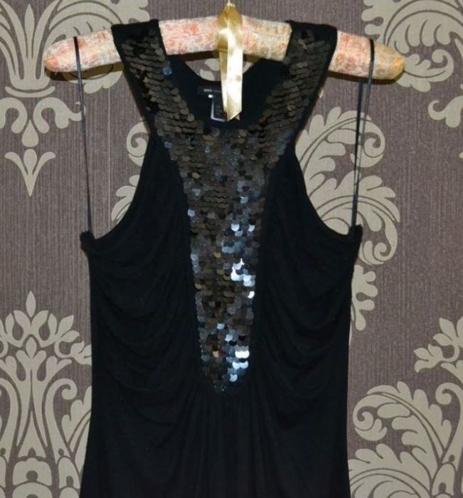 MANGO czarna imprezowa mini sukienka z cekinami