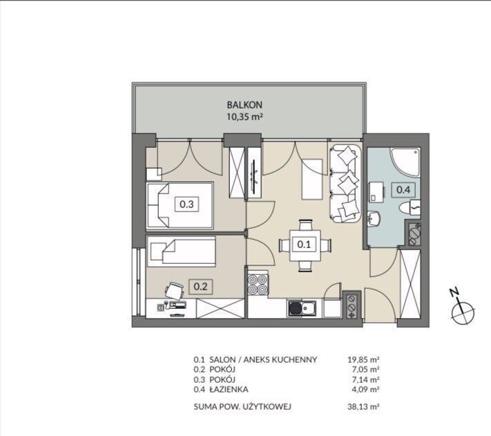 Nowe 3-pokojowe mieszkanie 38 m² z dużym balkonem! - Widok 3