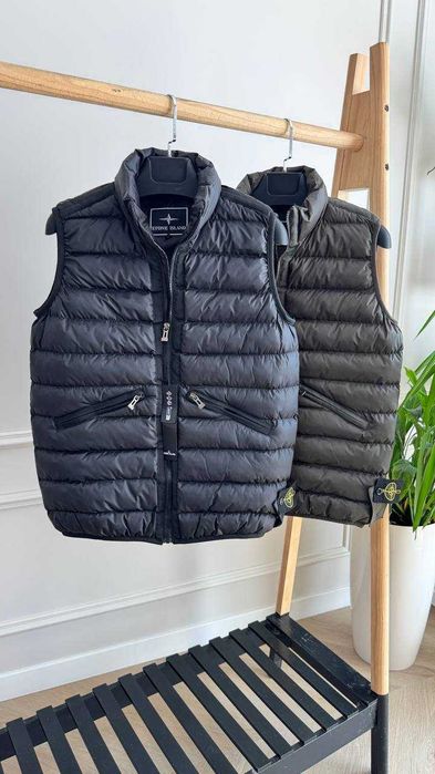 Чоловіча стьобана жилетка Stone Island / Стоун Айленд на блискавці з високим коміром, чорна/хакі, Туреччина