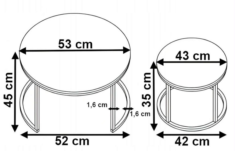 2x Stolik Kawowy Okrągły Industrialny Loft Ława Stolik Boczny Nocny