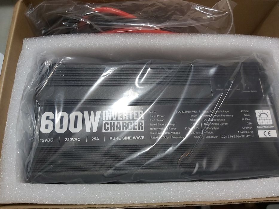 Carregador LiFePO4 25A c/ inversor de Onda Pura 600W/1200W (função UPS