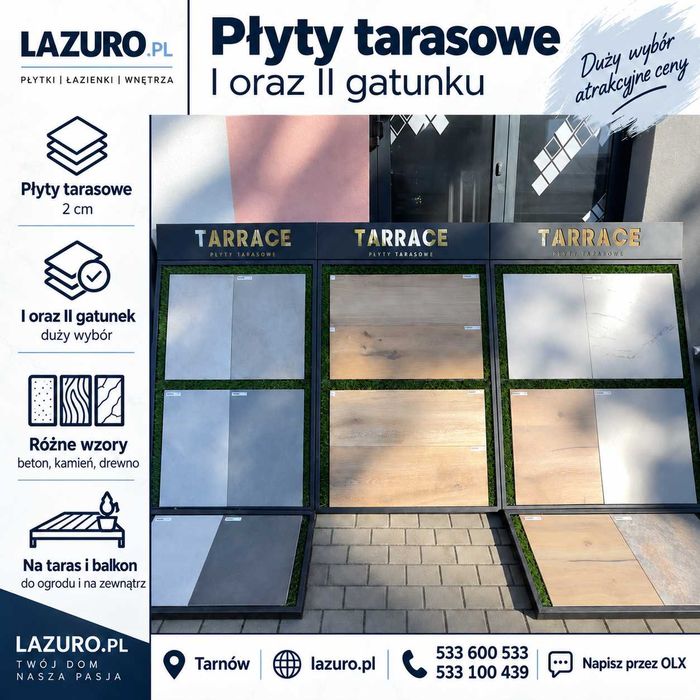 Płyty tarasowe 1 i 2 gatunek | 2 cm i 3 cm | Duży wybór | Niskie ceny