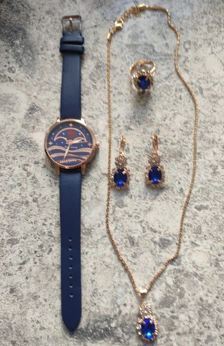 Set  de 5 peças - Relogio - Brincos - Anel e Colar -  Envio Grátis