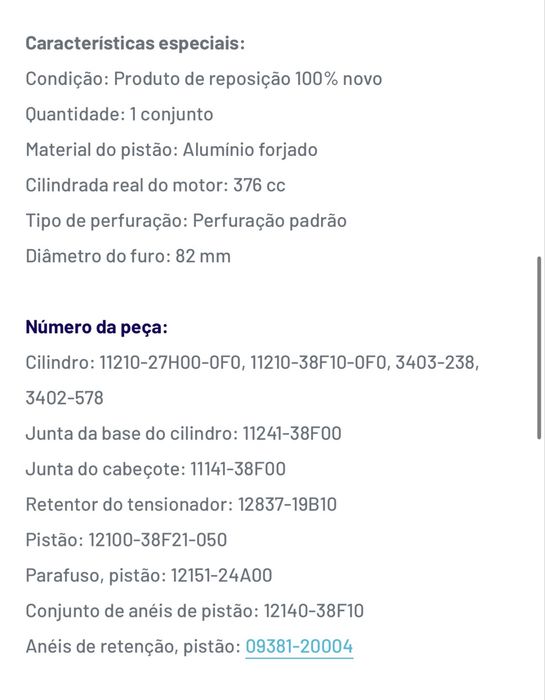 2003-2008 Artic Cat 400 Manual Automático Cilindro Jarro Pistão Kit de reconstrução da extremidade superior
