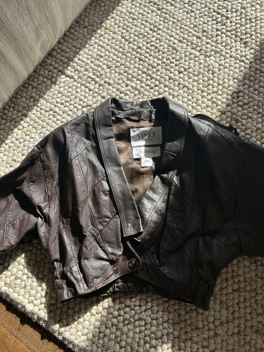 Brązowa patchorkowa skórzana kurtka Vinnci