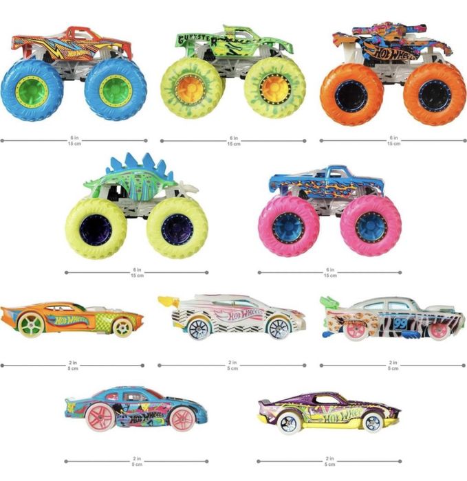 Набор из 10шт Hot Wheels Monster Trucks Монстер трак светяться