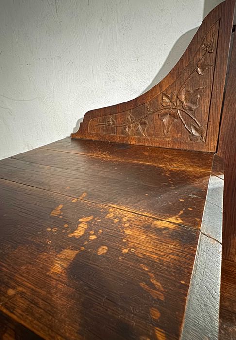 Louceiro antigo em madeira maciça com mármore e espelho