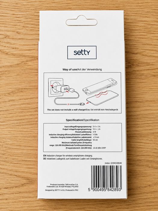 Ładowarka bezprzewodowa Setty Qi 5 W – nowa, w oryginalnym opakowaniu