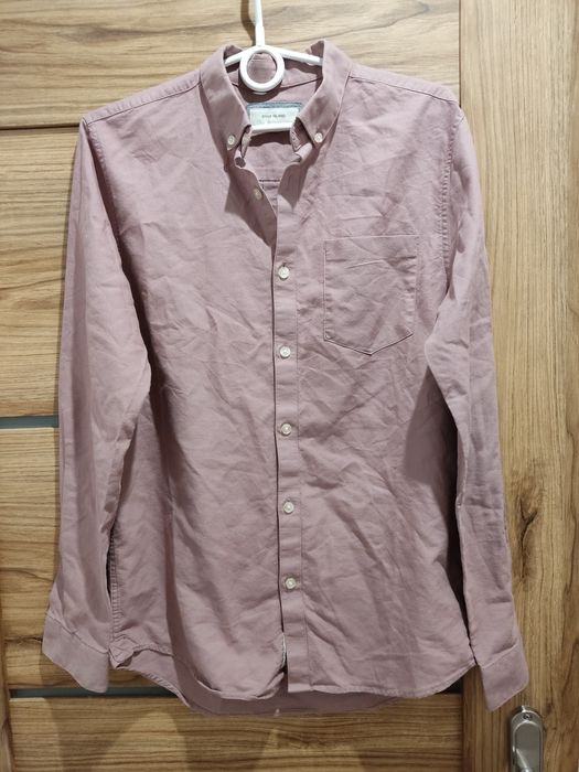 Koszula River Island różowa gładka S długi rękaw a'la len