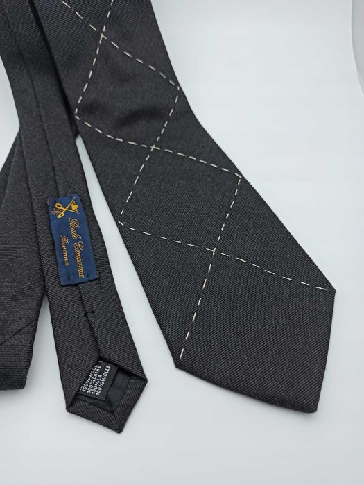 Czarny wełniany obszywany krawat w kratkę wcz61