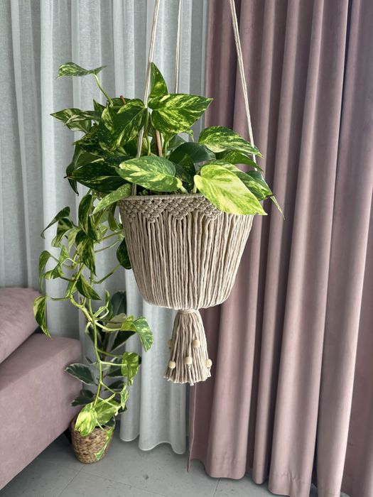 Kwietnik wiszacy koszyk korale koszyczek makrama