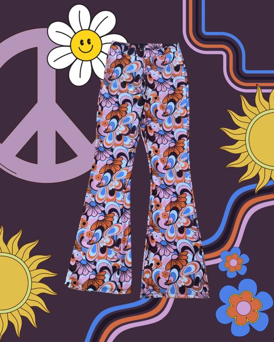Psychedelic Flare Pants - 70s Hippie Retro Print