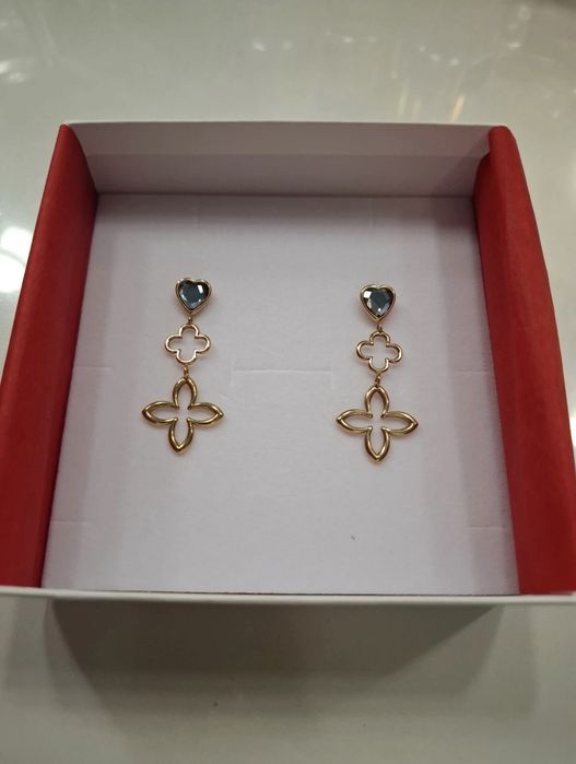 Lilou Icons kolczyki lilijki wiszące złote z czarnymi cyrkoniami