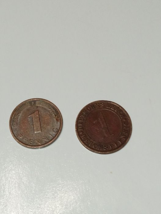 Monety kolekcjonerskie stare niemieckie one pfenning 1925 i 1991 rok
