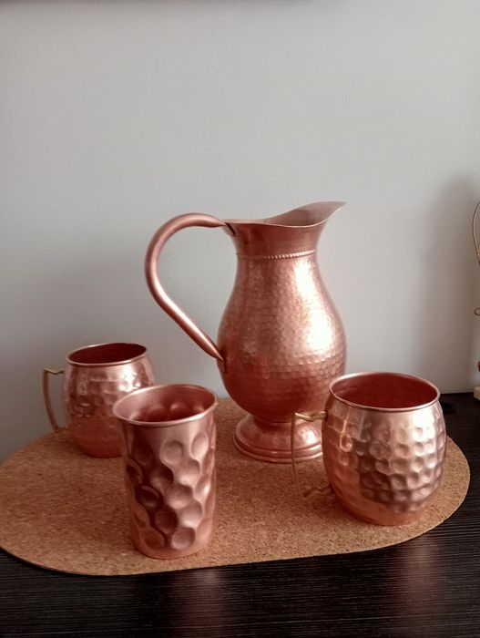 Indyjski Dzban  1450 ml ,2 kufle  500 ml ,1 kubek  naczynia z  miedzi