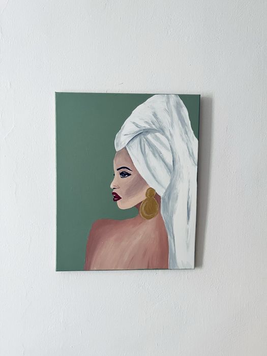Obraz recznie malowany akrylowy glamour vintage kobieta na płótnie